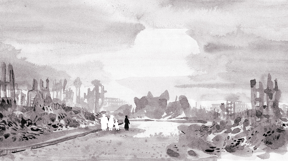 Zeichnung zur Ausstellung "Ich war zurückgekommen. Allein."