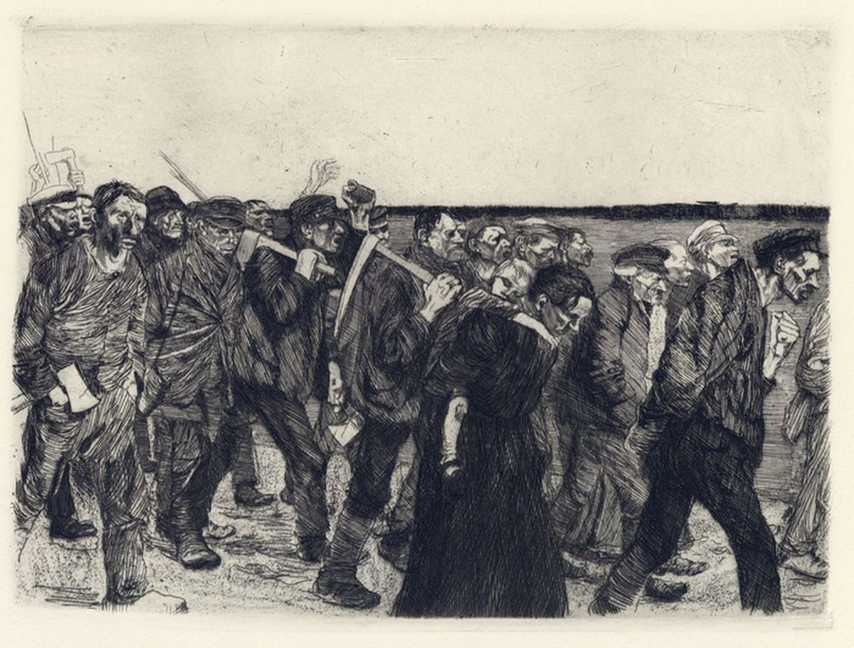 Käthe Kollwitz, Radierung aus dem Zyklus Ein Weberaufstand