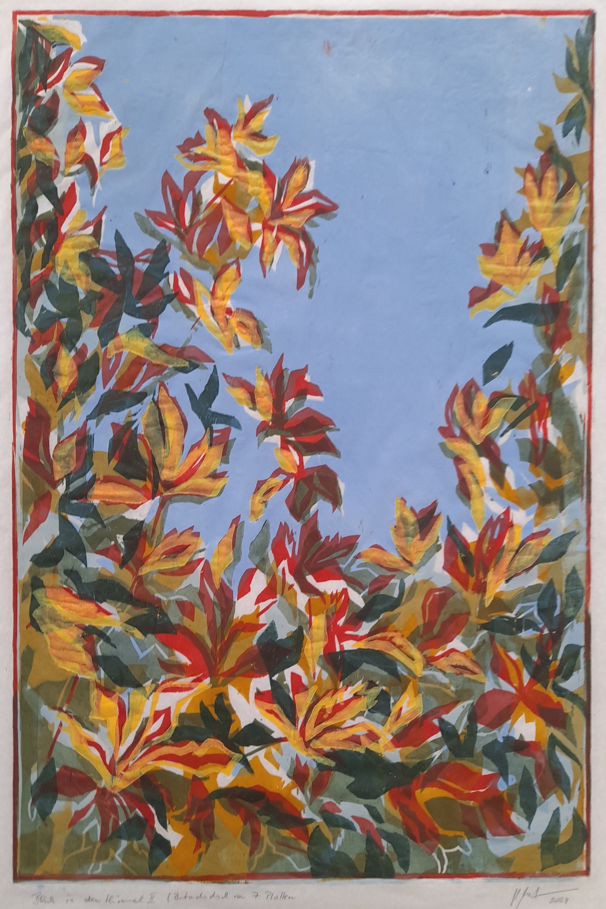 Blick in den Himmel 2, Farbholzschnitt von 5 Platten. 2024, 70 x 50 cm